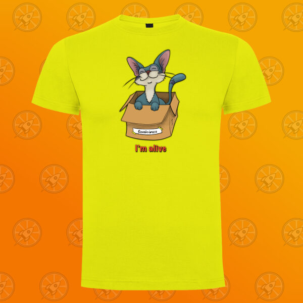 Camiseta de manga corta unisex con diseño "I'm alive". El gato de Schrödinger. - Imagen 2