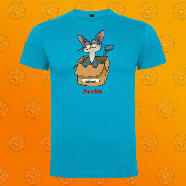 Camiseta de manga corta unisex con diseño "I'm alive". El gato de Schrödinger.