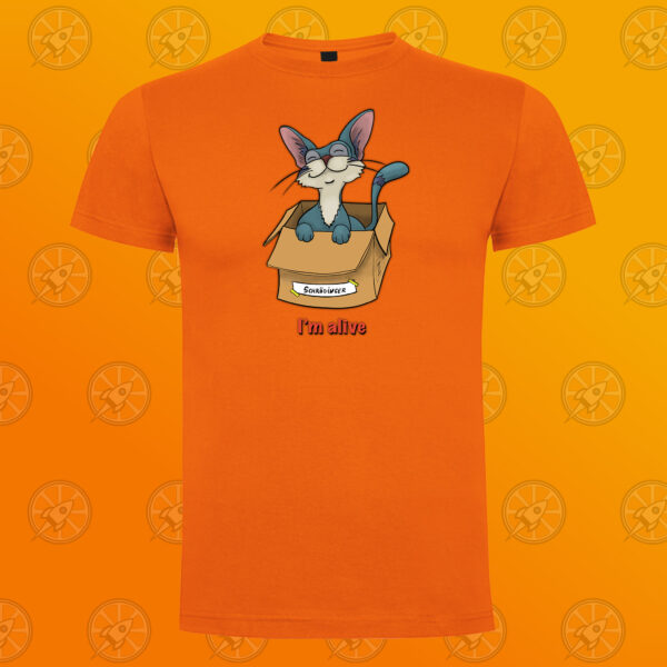Camiseta de manga corta unisex con diseño "I'm alive". El gato de Schrödinger. - Imagen 5