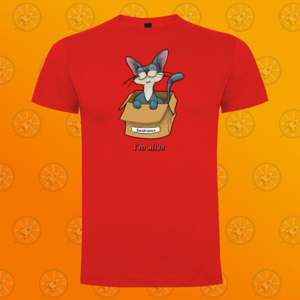 Camiseta de manga corta unisex con diseño "I'm alive". El gato de Schrödinger. - Imagen 7