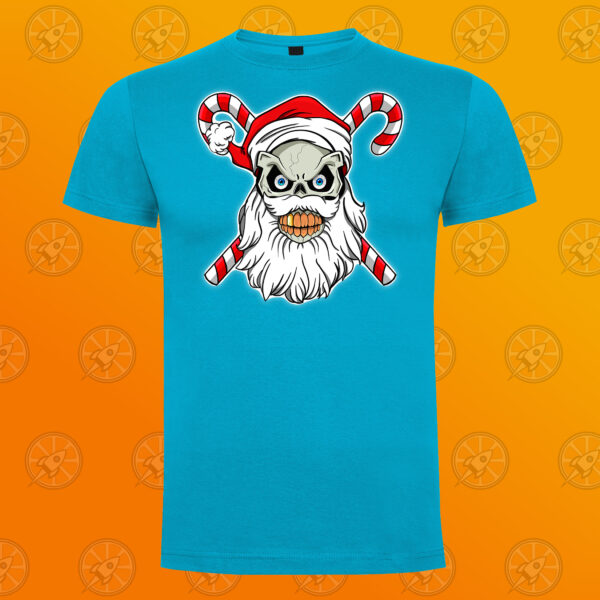 Camiseta de manga corta unisex con diseño impreso Santa Skull. - Imagen 3