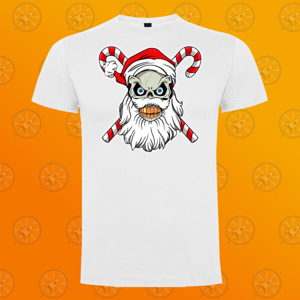 Camiseta de manga corta unisex con diseño impreso Santa Skull. - Imagen 7