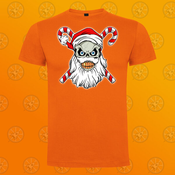 Camiseta de manga corta unisex con diseño impreso Santa Skull. - Imagen 4