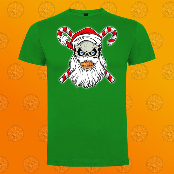 Camiseta de manga corta unisex con diseño impreso Santa Skull. - Imagen 5