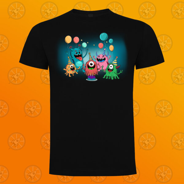 Camiseta de manga corta unisex con diseño impreso monster party. - Imagen 4