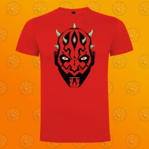Camiseta rojacon el diseño fan art la cara de Darth Maul, el Sith de Star Wars