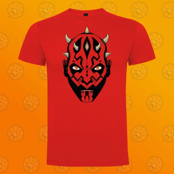 Camiseta rojacon el diseño fan art la cara de Darth Maul, el Sith de Star Wars